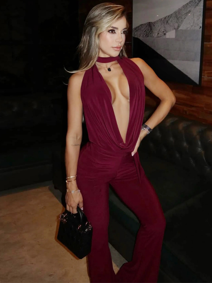 Lisandra Women's Halter Wide Leg Jumpsuit