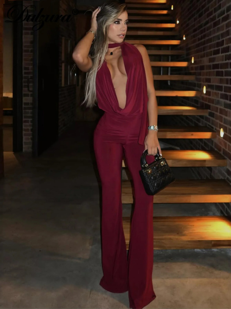 Lisandra Women's Halter Wide Leg Jumpsuit