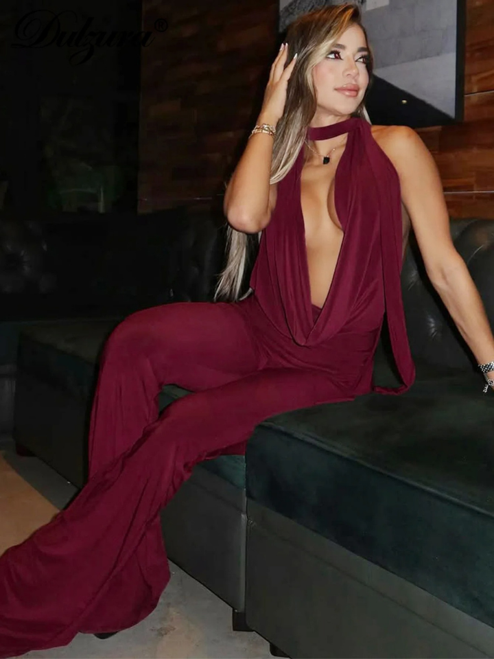 Lisandra Women's Halter Wide Leg Jumpsuit