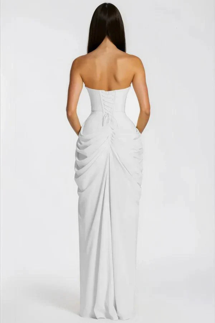 Cosette Women's Strapless Ruched Bridesmaid Dress, High Slit Maxi Dress