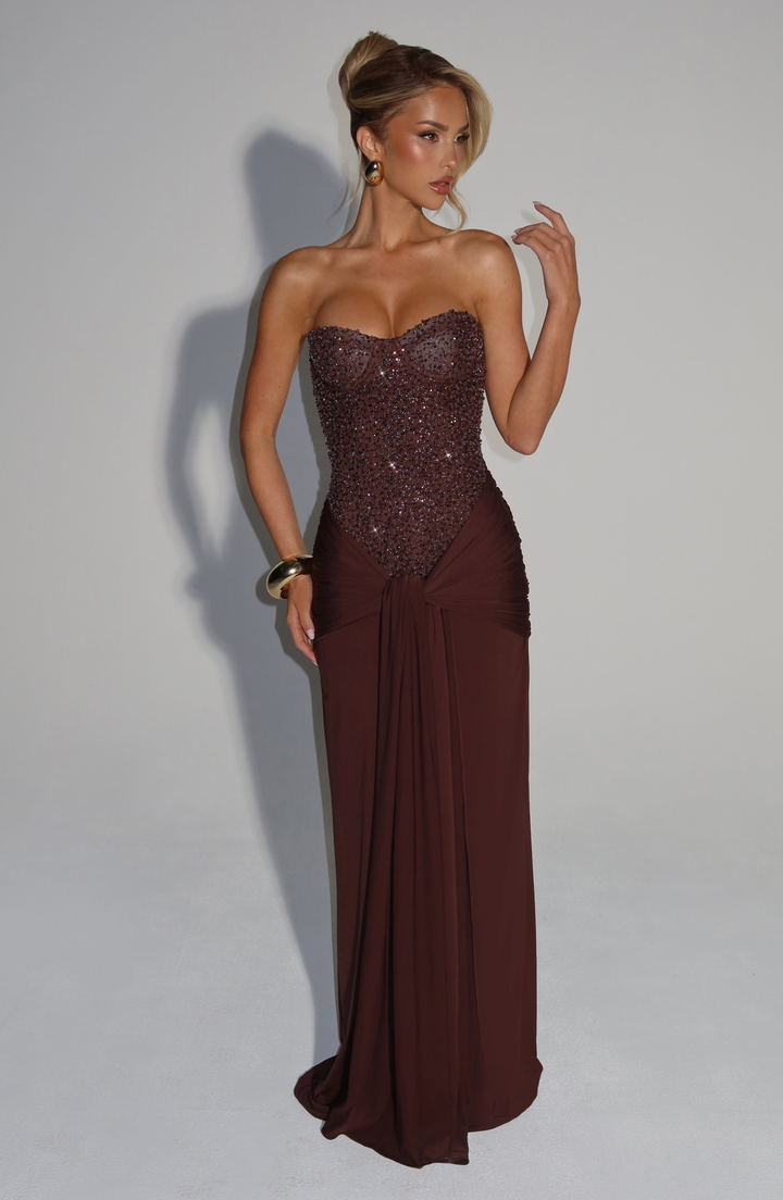 Raffaella Women's Strapless Sweetheart Bridesmaid Dress, Beaded Black Tie Dress