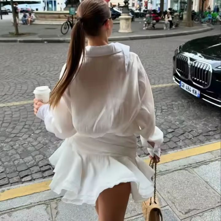 Anastelle Ruffle Sleeve Flared Cocktail Mini Dress