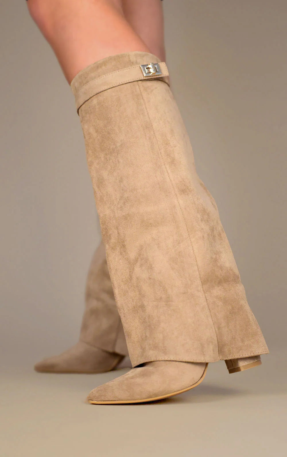 Favinella Suede Knee Boots - Taupe