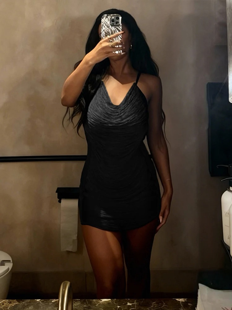 Melisande Ruched Halter Summer Cocktail Mini Dress