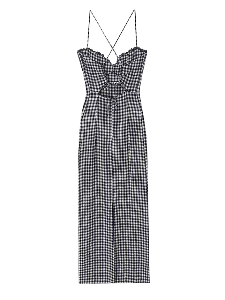 Vionara Gingham Print Summer Maxi Dress