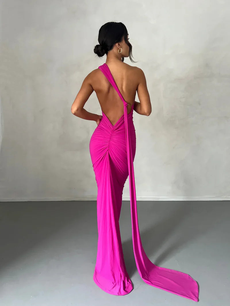 Ysolde Sculpted Halter Black Tie Wedding Guest Maxi Dress