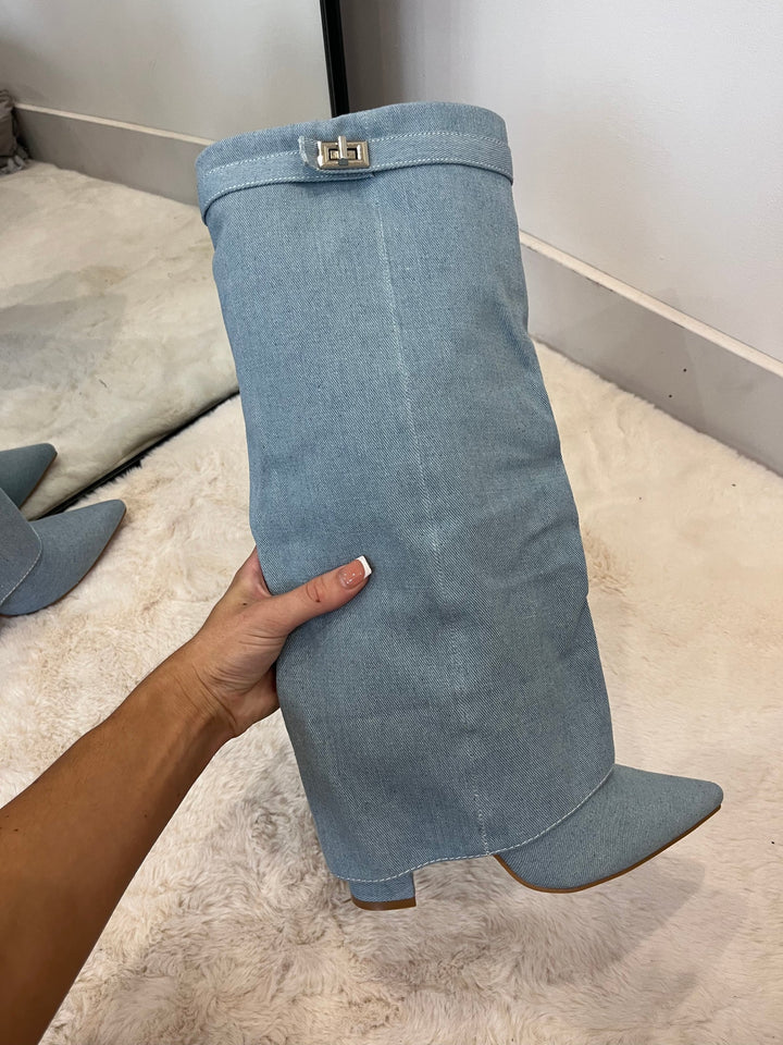 Favinella Suede Knee Boots - Denim Blue