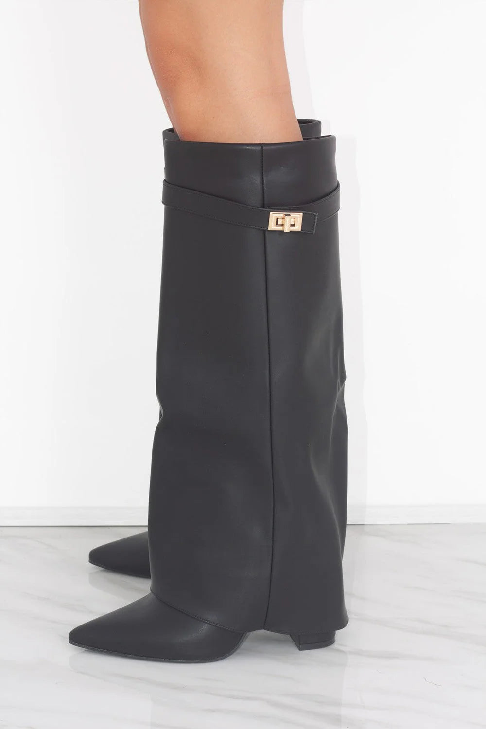 Favinella Leather Knee Boots - Black