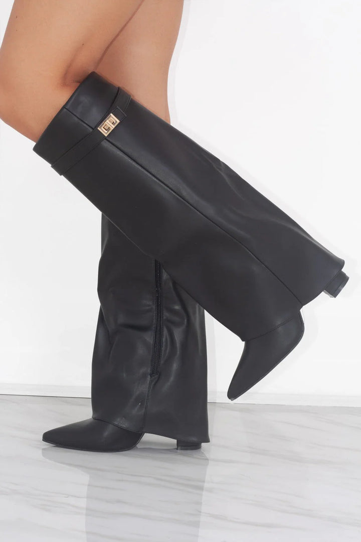 Favinella Leather Knee Boots - Black