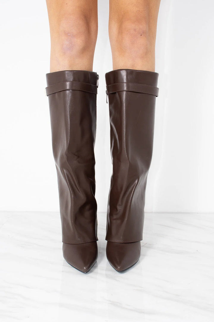 Favinella Leather Knee Boots - Chocolate
