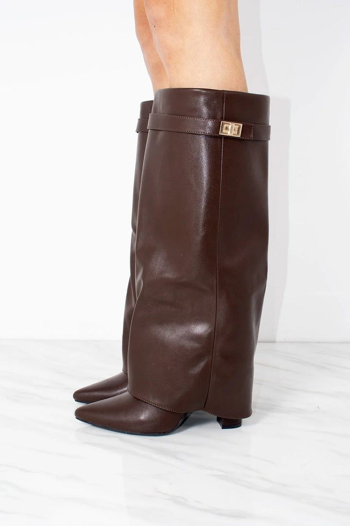 Favinella Leather Knee Boots - Chocolate