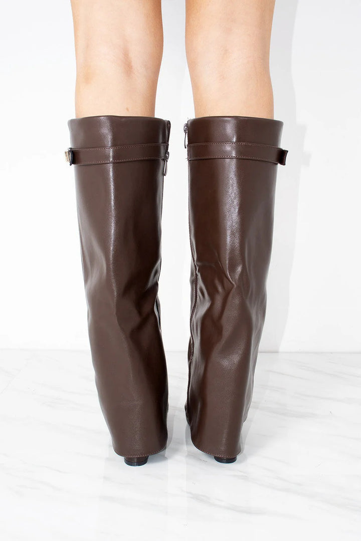 Favinella Leather Knee Boots - Chocolate