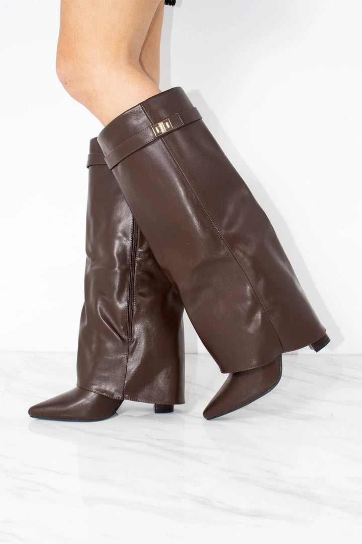 Favinella Leather Knee Boots - Chocolate