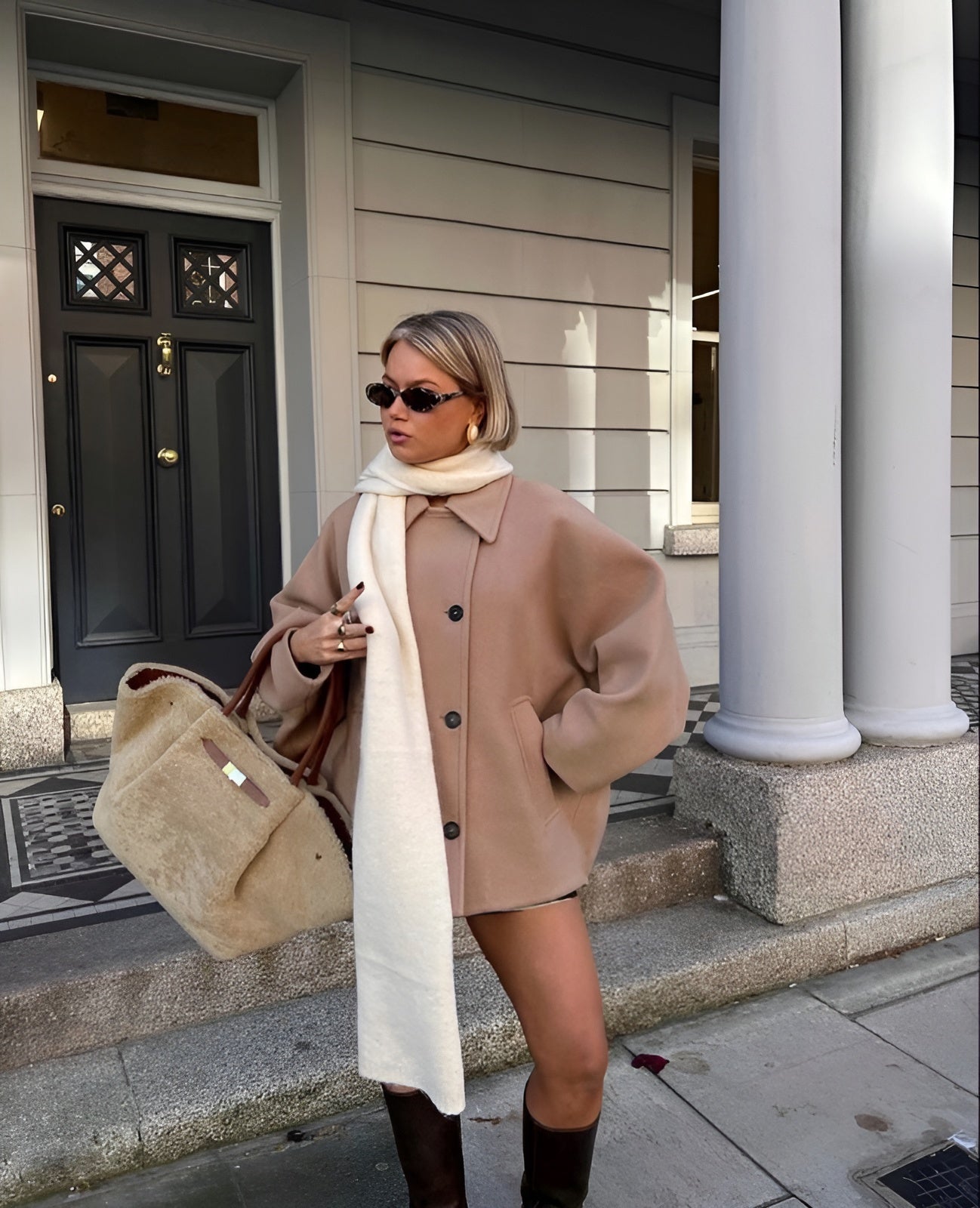 Brinalisa Women's Double Breasted Coat, Boxy Hip-Length Coat – AZZURRA