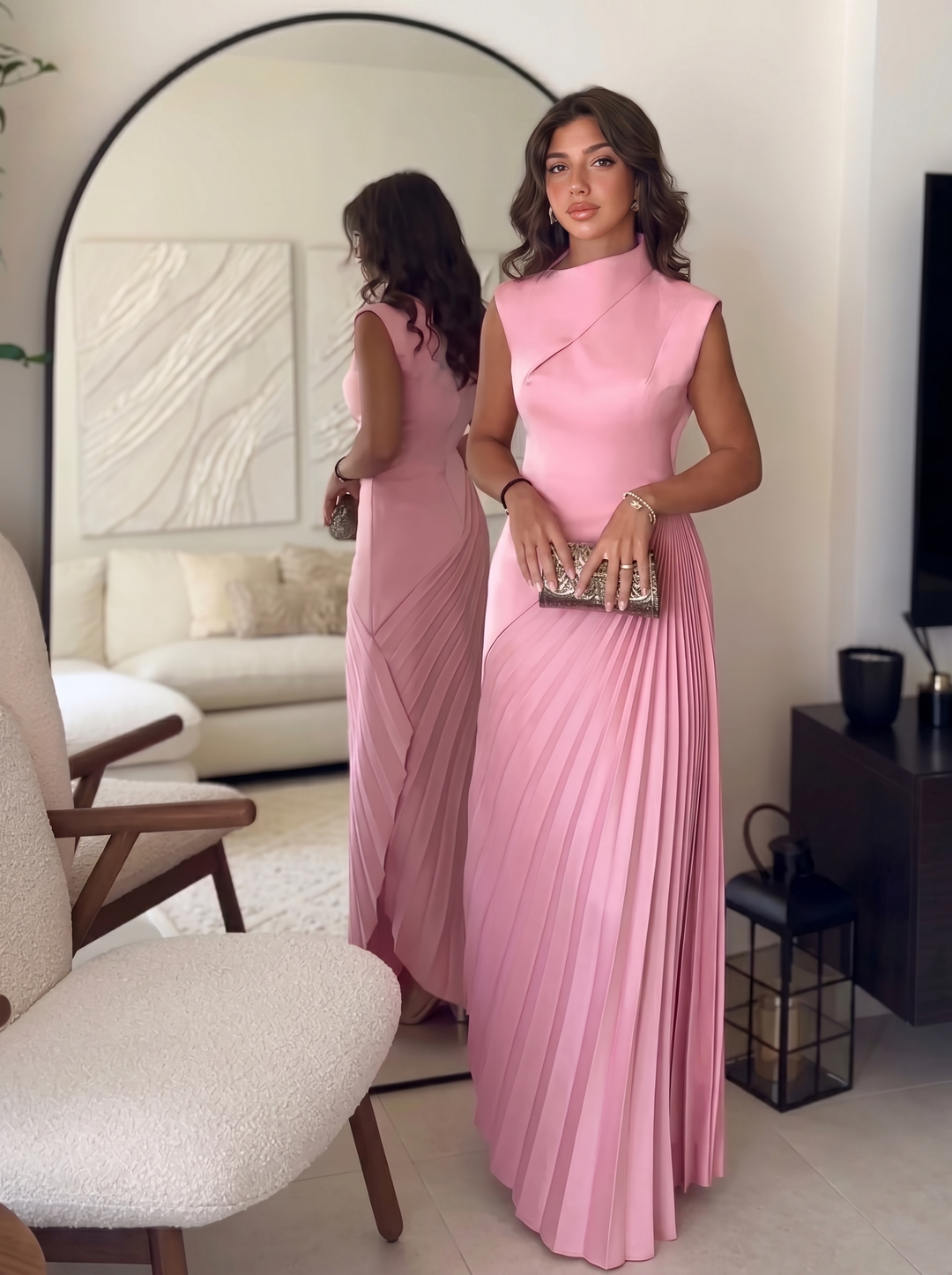 Lyla Neck Pleated Maxi Gown