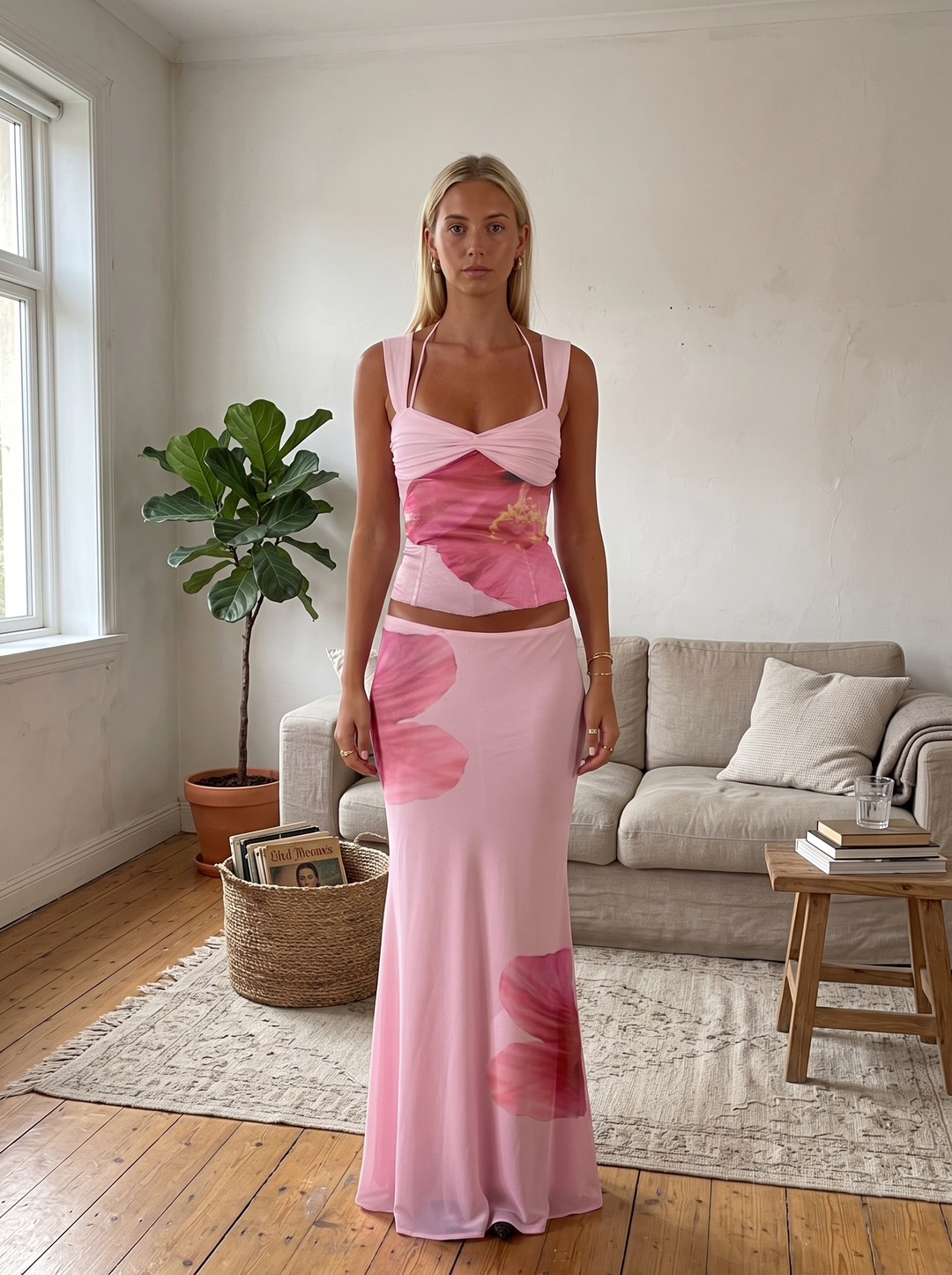 Adelisse Ruched Summer Maxi Skirt Set