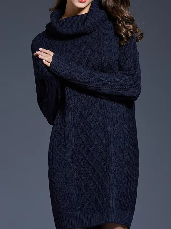Presley Cable Knit Turtleneck Sweater Mini Dress