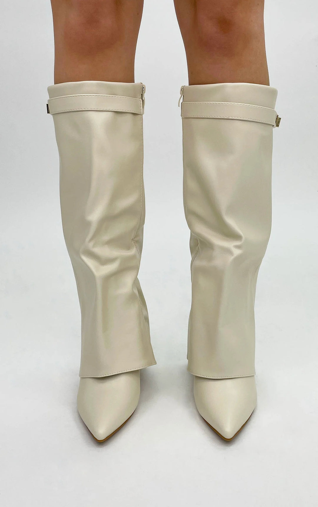 Favinella Leather Knee Boots - Beige