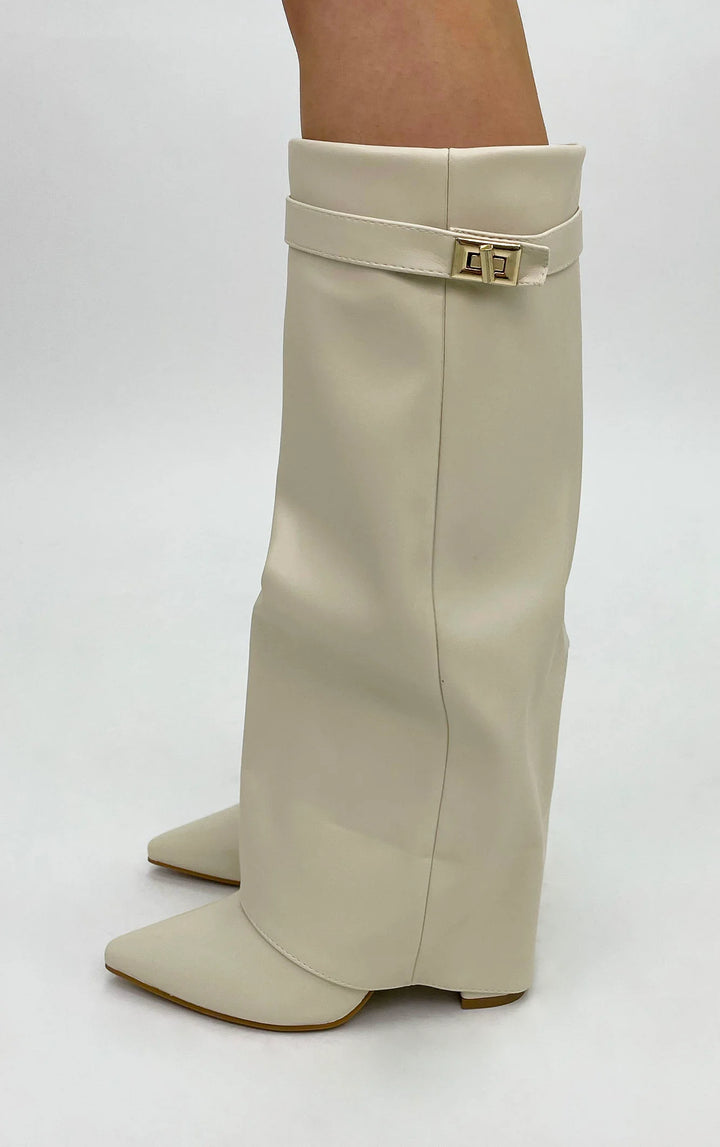 Favinella Leather Knee Boots - Beige