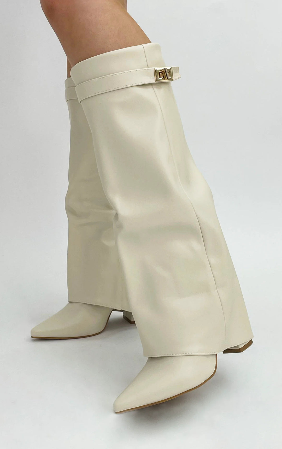 Favinella Leather Knee Boots - Beige