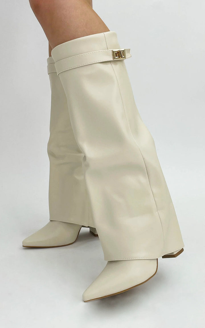 Favinella Leather Knee Boots - Beige