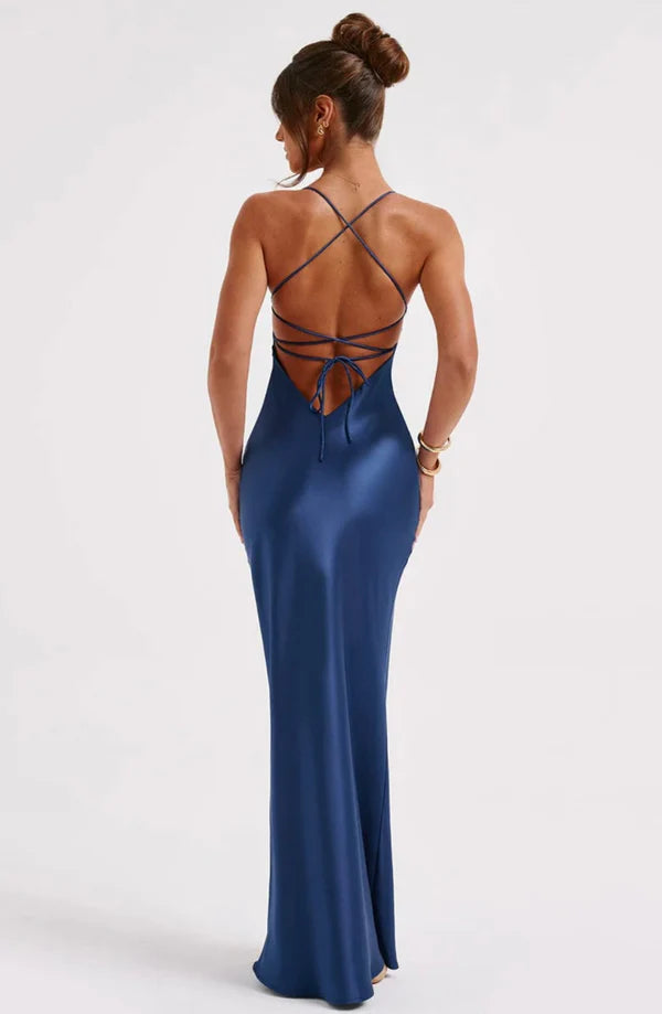 Bellarose Satin Black Tie Wedding Guest Maxi Dress