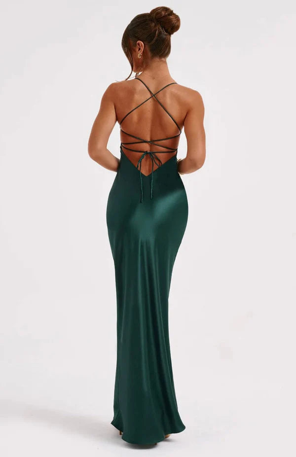 Bellarose Satin Black Tie Wedding Guest Maxi Dress