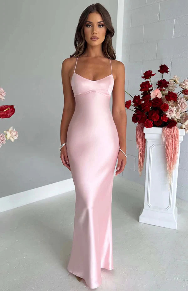 Bellarose Satin Black Tie Wedding Guest Maxi Dress