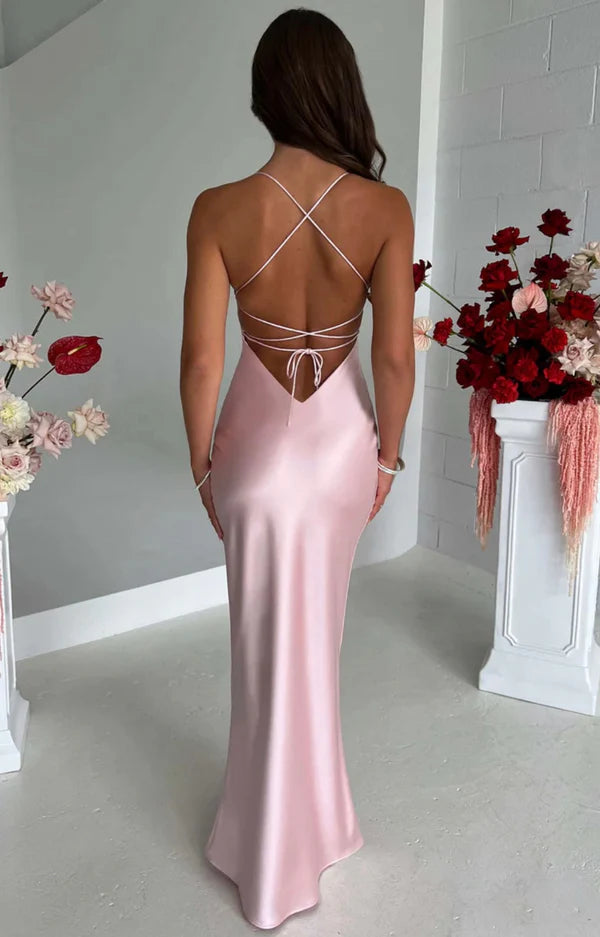 Bellarose Satin Black Tie Wedding Guest Maxi Dress