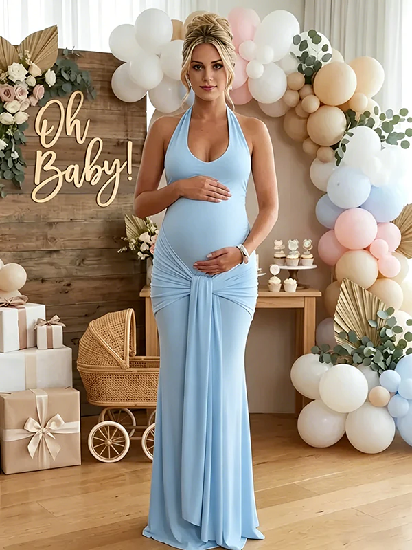 Halo Halter Ruched Maxi Dress