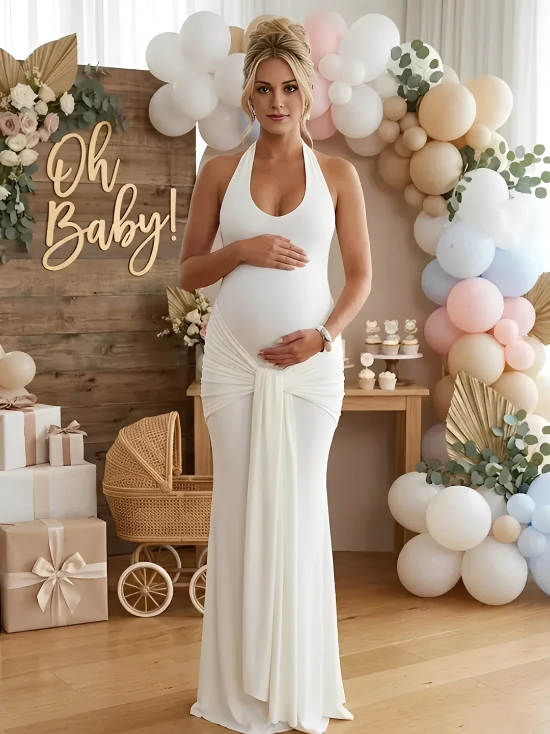 Halo Halter Ruched Maxi Dress