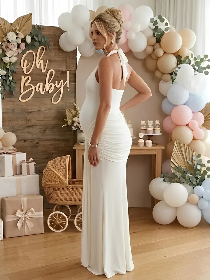 Halo Halter Ruched Maxi Dress