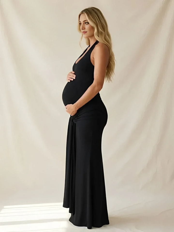 Halo Halter Ruched Maxi Dress