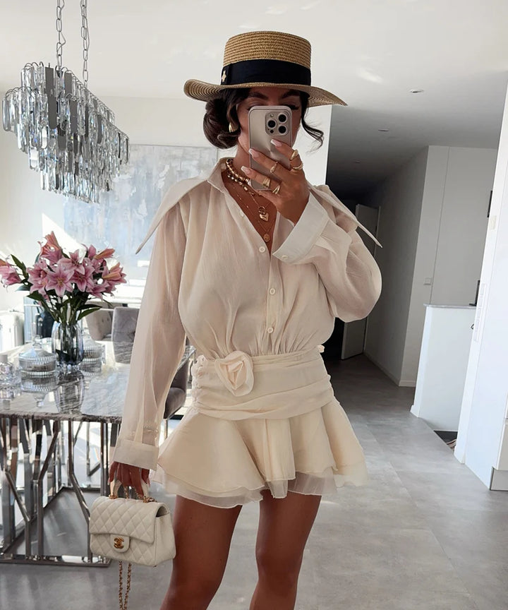 Anastelle Ruffle Sleeve Flared Mini Dress