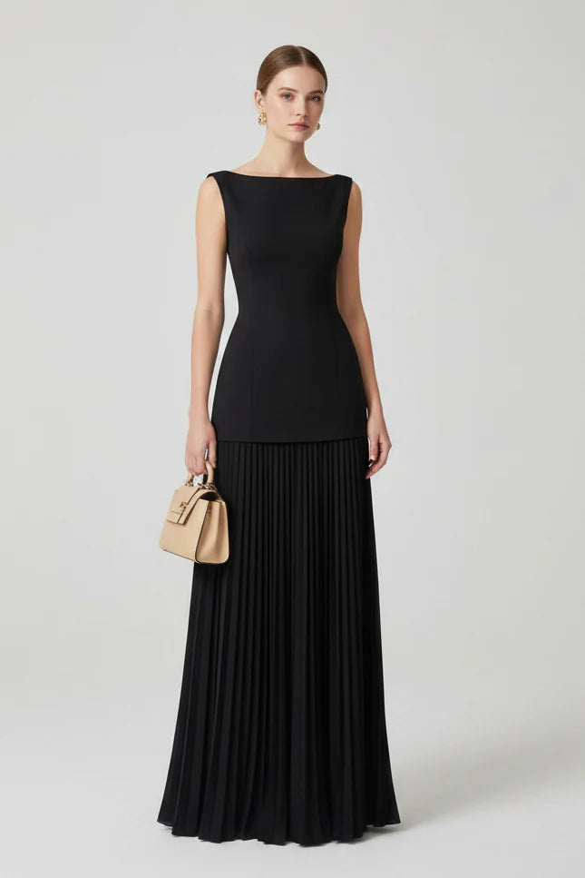 Celestielle Pleated Semi Formal Wedding Guest Maxi Dress