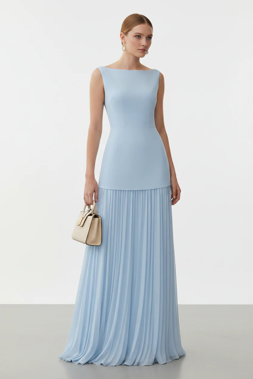 Celestielle Pleated Semi Formal Wedding Guest Maxi Dress