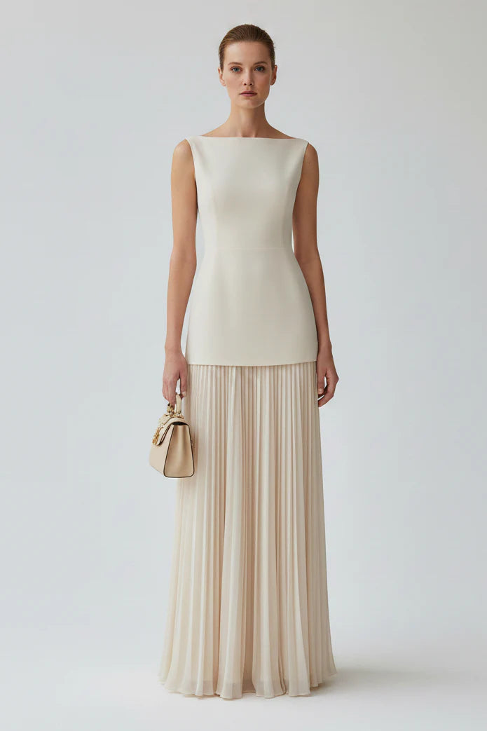 Celestielle Pleated Semi Formal Wedding Guest Maxi Dress