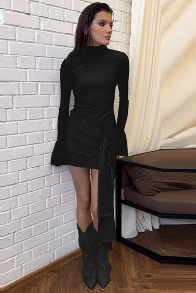 Milena Ruched High-Neck Mini Dress