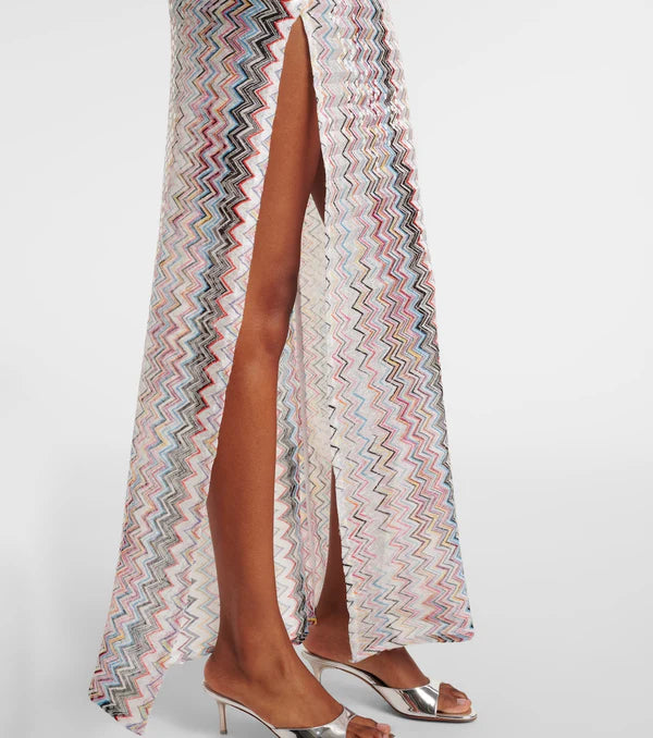 Aviana Chevron Sequin One Shoulder Maxi Dress