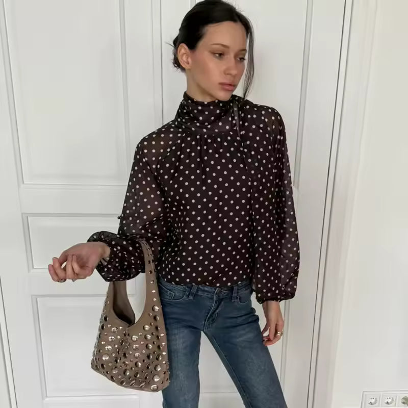 Faelina Polka Dot High Neck Blouse