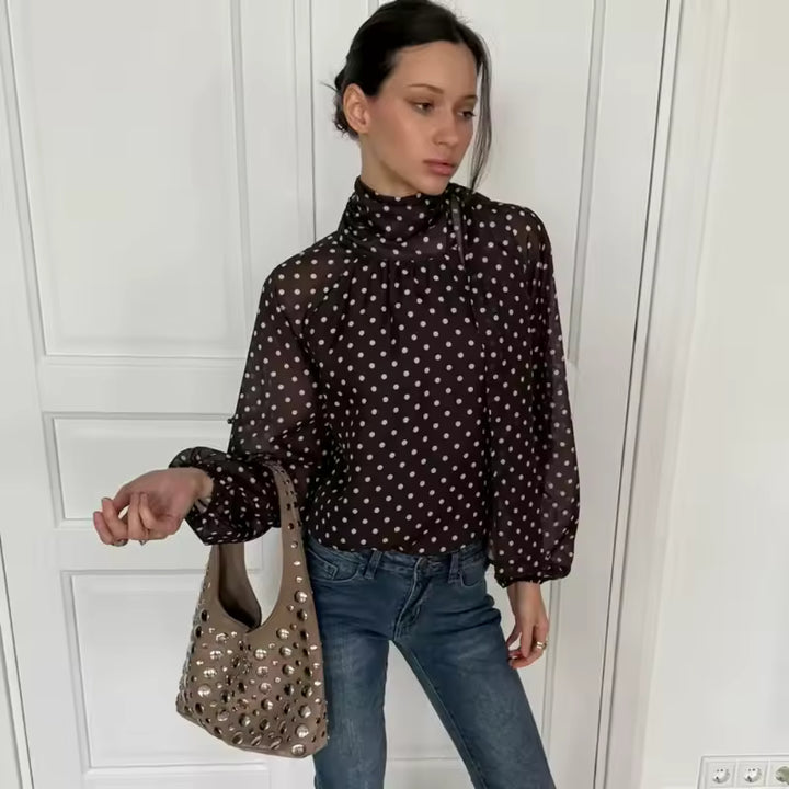 Faelina Polka Dot High Neck Blouse