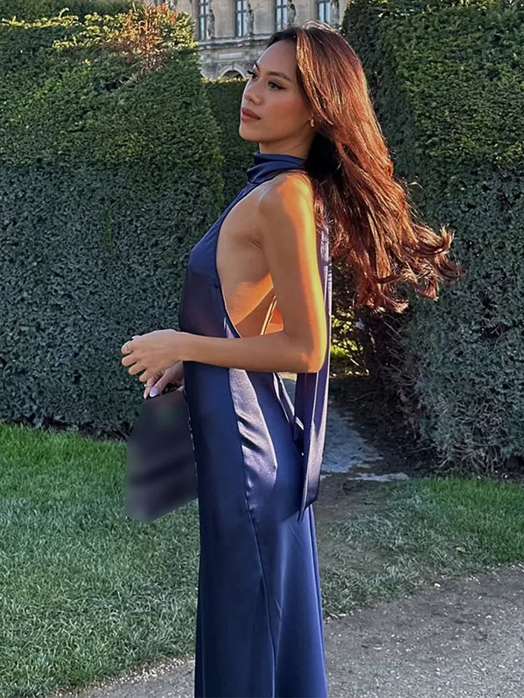 Basilia Satin Halter Homecoming Maxi Dress – AZZURRA