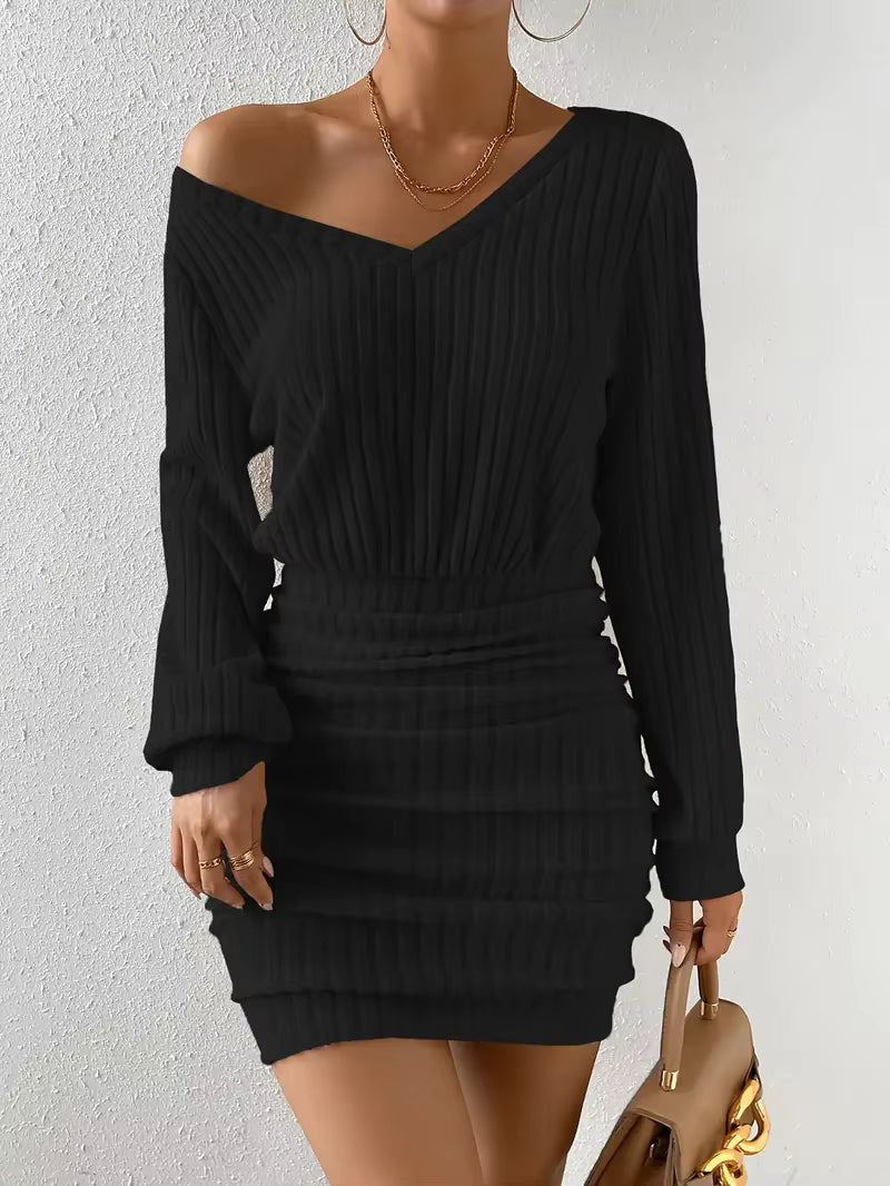 Palmer Off Shoulder Ruched Sweater Mini Dress