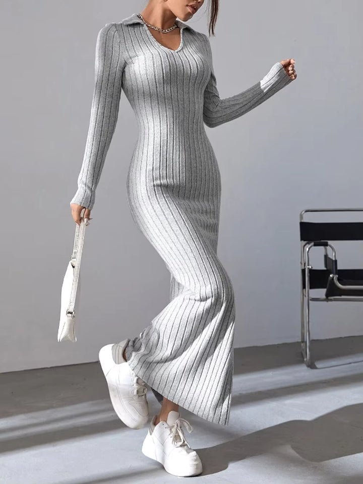 Kinsley Ribbed Collared Long Sleeve Sweater Maxi Dress