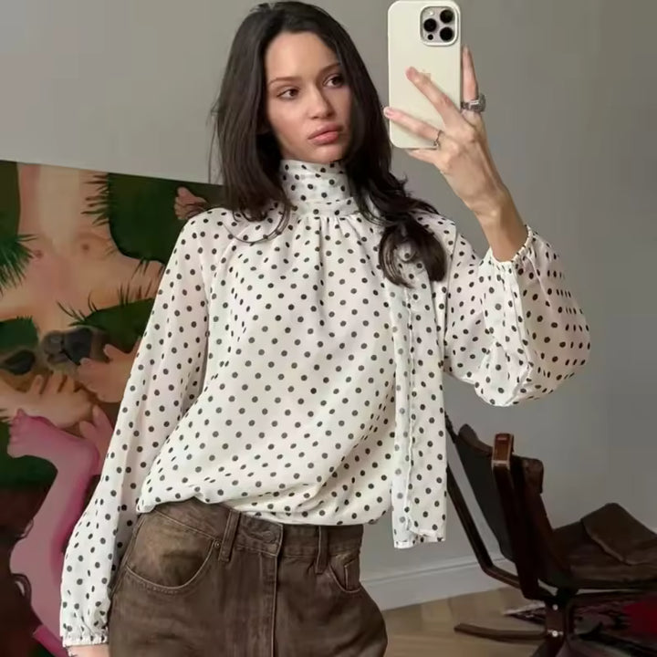 Faelina Polka Dot High Neck Blouse