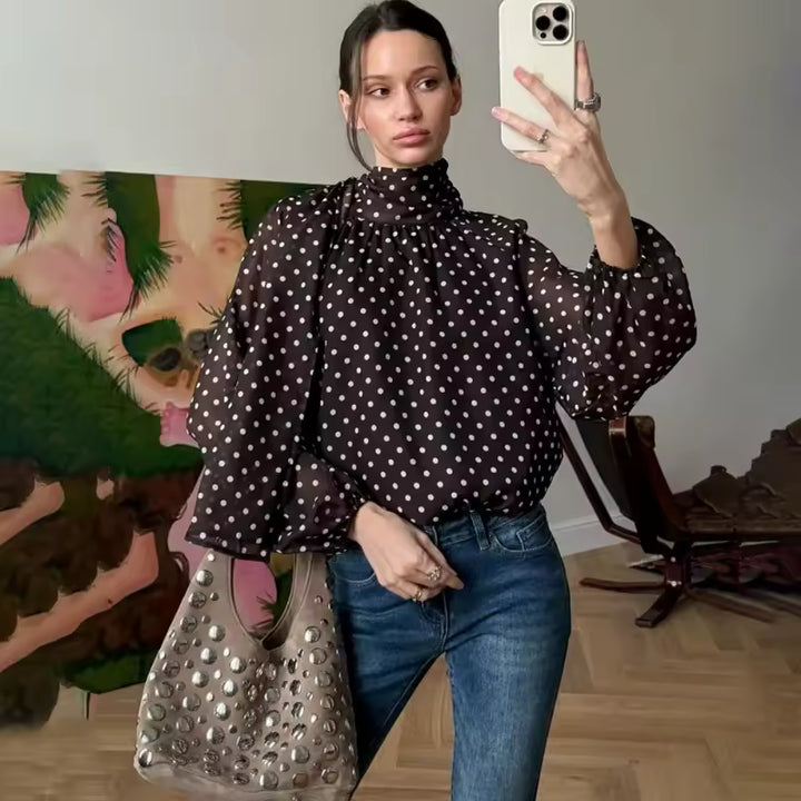 Faelina Polka Dot High Neck Blouse