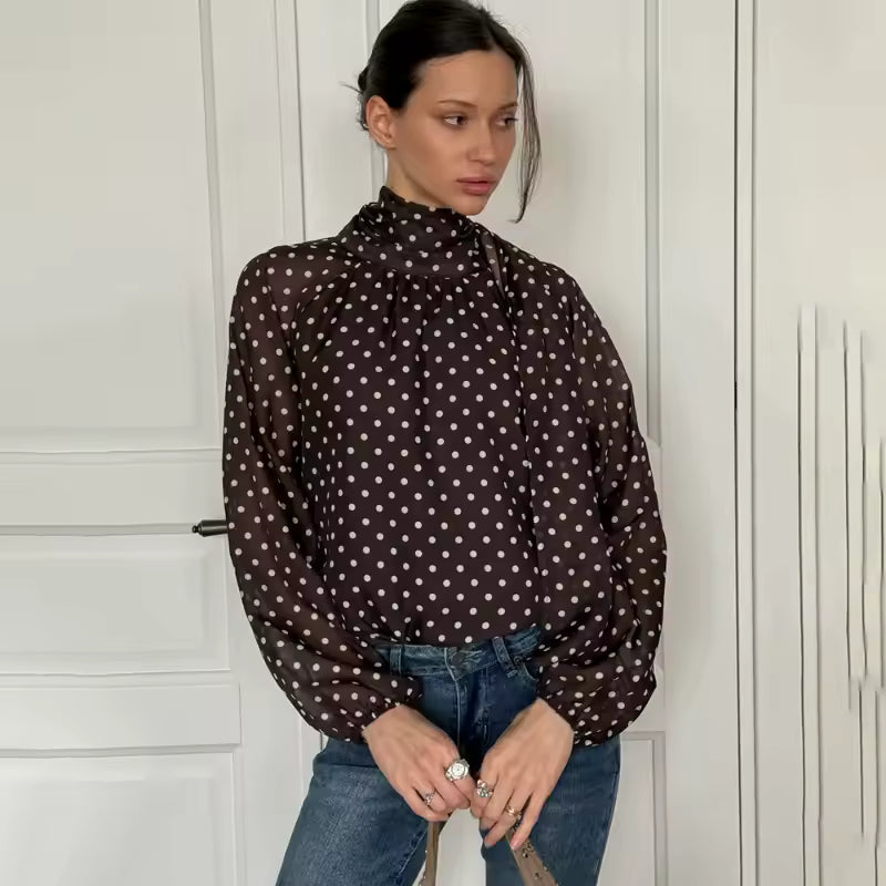 Faelina Polka Dot High Neck Blouse