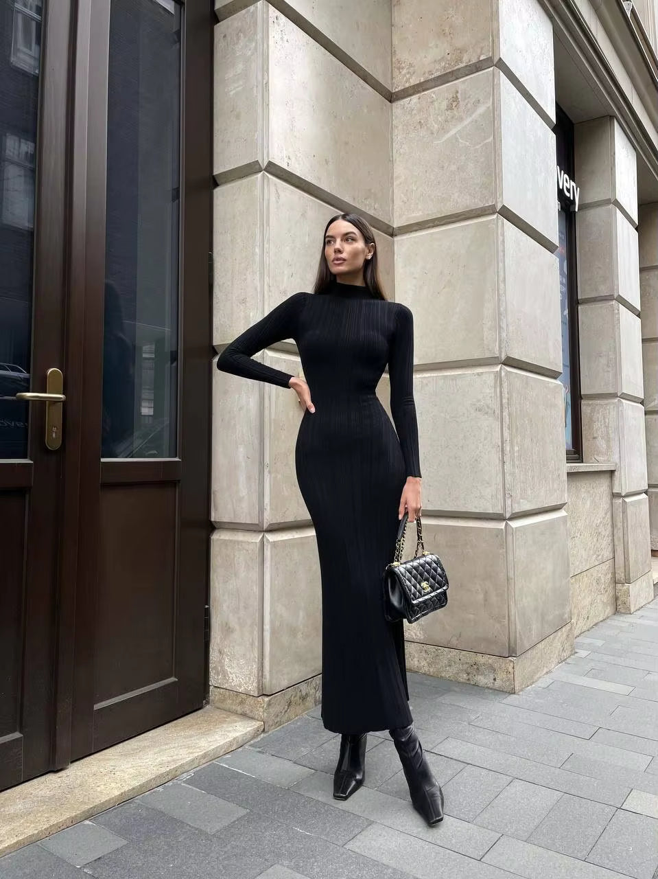 Peyton Ribbed Mock Neck Sweater Maxi Dress