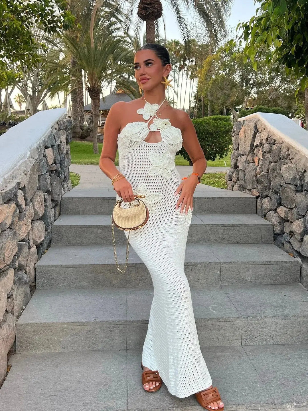 crochet floral maxi dress Floral Detail Crochet Maxi Dress Blue