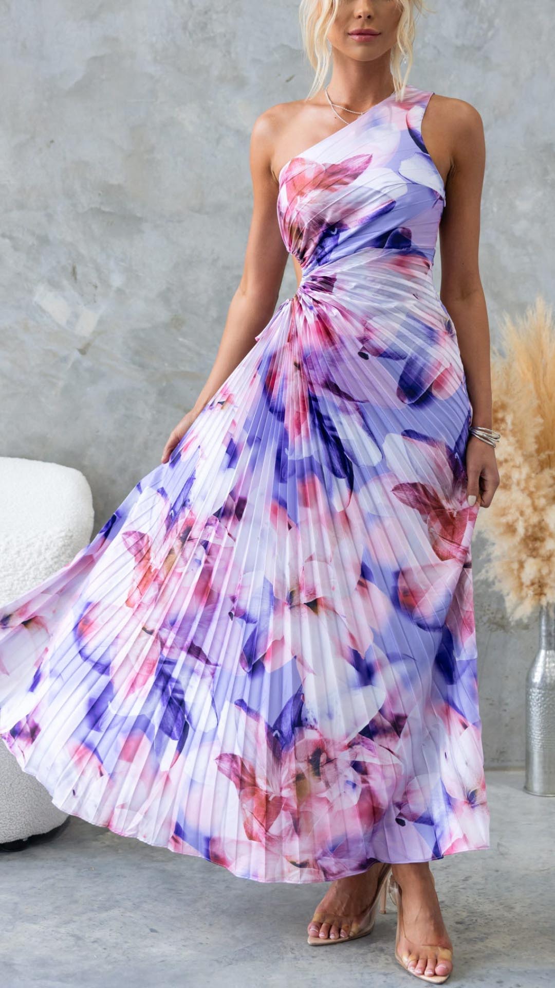 stella pleated maxi dress Orange Soleil Pleated Maxi Dress